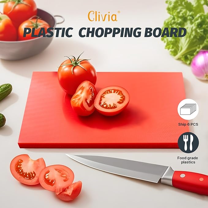 CLIVIA Commercial Grade Cutting Board for Kitchens,Plastic Chopping Board, 20 x 15 x 1/2 Inch, Multi-Color 6 of Pack Set,NSF Certified,for Vegetable Meat or Cheese