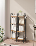 Hzuaneri Ladder Shelf, Bookshelf Bookcase, Freestanding Corner Storage Shelve with 2 Hooks for Home Office, Living Room, Kitchen, Bedroom, Industrial, 11.8"D x 13.4"W x 47.2"H, Rustic Brown BC13201B