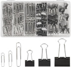 500PCS Paper Clips and Binder Clips Assorted Sizes,Silver Paper Clips & Black Binder Clips for Home, School, Office Supplies