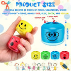 Crtiin 48 Pcs Back to School Pencil Sharpeners for Kids Cartoon Smile Small Pencil Sharpener Handheld Manual Dual Holes Gifts for School Office Art Room