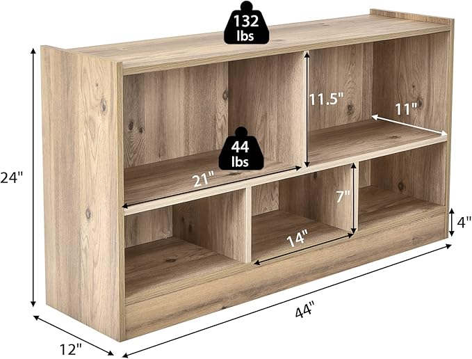 Tangkula 5 Cube Bookcase, 2 Tier Wooden Storage Open Bookshelf, Multipurpose Display Storage Cabinet for Living Room, Bedroom, Hallway, Kid's Playroom, Reading Nook (Natural)