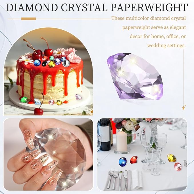 PATIKIL 5 Pcs Diamond Crystal Paperweight, 30mm / 1.18 Inch Crystal Paperweight Paper Weight for Home Office Desktop Table Decor Wedding Party Jewelry Ornaments, Purple