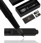 HUASHILAI Luxury Matte Black Forest Fountain Pen Set,Titanium Black Extra Fine and Medium Nibs,Includes 2 Ink Converters,10 Ink Cartridges,15ml ink，Premium Gift Case for Calligraphy (Medium Nib)