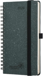 POPRUN 2026 Recycled Weekly Planner 12 Months Pocket Size (3.5'' x 6.5'') - Spiral Calendar Weekly and Monthly for Purse, with Italian Regenrated Leather, Pen Holder - Desert Brown