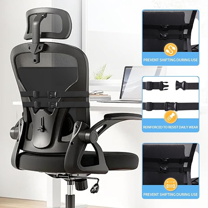 SweetSlubr Large Lumbar Support Pillow for Office Chair, Car Seats and Home Desks, Ergonomic Back Support with Double Adjustable Straps, Machine Washable Cover, Grey