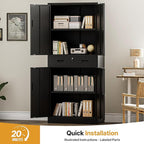 TaskStorz Metal Storage Cabinets with 1Drawer, 71" Storage Cabinet with 4 Locking Doors and 2 Adjustable Shelves, Steel Storage File Cabinet for Pantry Home, Kitchen, Office, Garage (Black)