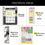 HARDCOVER 2026 Planner, 8.5"x11": 14 Months (November 2025 - December 2026), Daily Weekly Monthly Planner, Yearly Agenda, Bookmark, Pocket Folder and Sticky Note Set (Black Gold Marble)