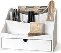 Rebee Vision Pine Wood Mail Organizer for Desk - Charming Farmhouse Countertop Mail Sorter for Office Desk & Home Decor - Mail Holder with Divider, 4-Slot Letter Sorter File Holder (White)