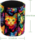 Leather Pen Holder for Desk, Colorful Cat Pattern Pencil Cup Desktop Organizer Makeup Brush Holders Office Supplies for Home, Kids & School