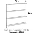 Regal Altair 14" Deep x 72" Wide x 74" Height Wire Shelving Kit | 4-Tier | NSF Commercial Storage Rack Unit