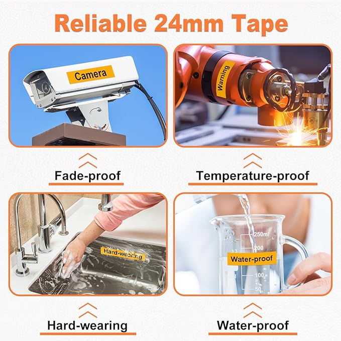 24mm Label Tape Orange Replace for Brother P Touch TZe TZ Tape 24mm 0.94'' TZe-B51 TZB51 Laminated 1 Inch for Ptouch PTD600 PT-P710BT PT- P910BT Label Makers, 4-Pack, Black on Fluorescent Orange