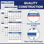 Dunwell 3-Month Wall Calendar 2026 (Blue), Large Monthly Hanging Calendar with Big Grid Numbers, Easy to Read Large Print, Use to Dec 2026, For Office or Home, 11x26 Open, Ships Folded