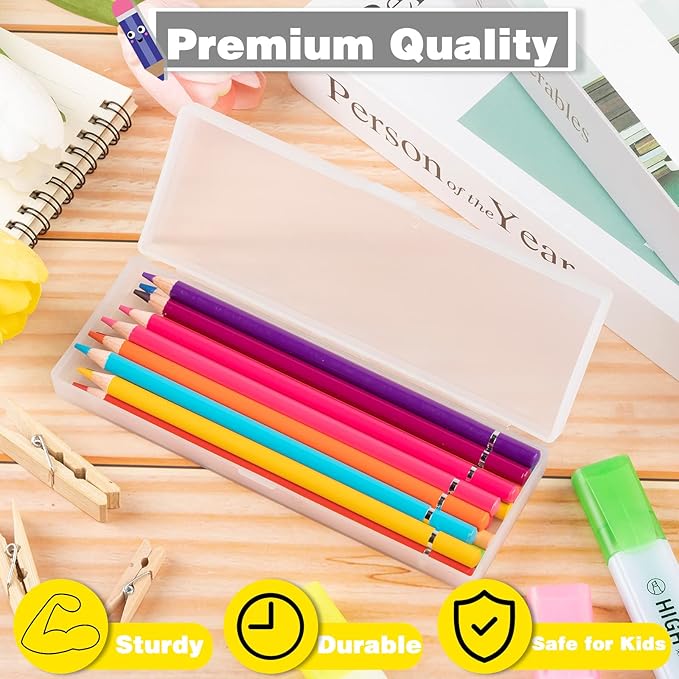 Fainne 24 Pcs Plastic Pencil Case Bulk Pencil Boxes Plastic Stationery Case Frosted Pen Box Pen Holder with Hinged Lid Snap Closure for Office(Single Layer,White,7.09 x 2.36 x 0.98 Inch)