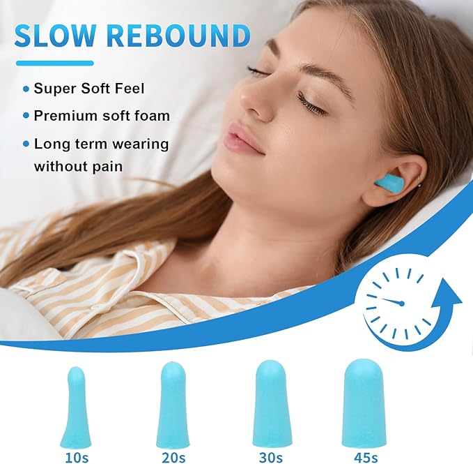 Aoutrow 60 Pairs Soft Foam Ear Plugs, 38dB SNR Slow Rebound Ear Plugs for Sleeping Noise Cancelling, Noise Reduction, Work, Swimming, Shooting, Studying, Blue