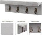 HRONRAD Rustic Key Holder for Wall, Farmhouse Wall Shelf with 4 Hooks, Wall Mounted Key Racks, Wooden Mail Organizer with Hooks for Entryway (Grey)