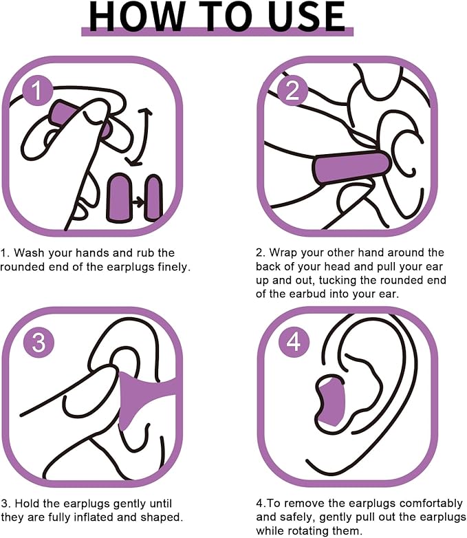 Aoutrow 60 Pairs Soft Foam Ear Plugs, 38dB SNR Slow Rebound Ear Plugs for Sleeping Noise Cancelling, Noise Reduction, Work, Swimming, Shooting, Studying, Purple