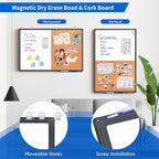 Magnetic White Board and Cork Board Combo, 36 X 24 inches Whiteboard Bulletin Combination Board, Wall Mounted Dry Erase Message Board for Home, School and Office, Black