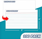 Chell Extra Heavyweight Ruled Index Cards 3x5 Inch, No Bleed-Through, 200 Count, Ruled Front and Blank Back, 85 lb. Cover Weight, White