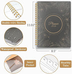 2026 Planner 8.5 x 11, Large Weekly Monthly Planners with Tabs, A4 Spiral Bound Daily Calendar 2026 Planner, 12 Month Agenda from Jan. to Dec., Flexible Cover Appointment Book(Black Gold Flower)