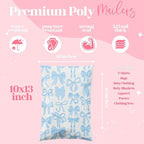 Pretty Package Store 10x13 Designer Poly Mailer 100 Pack Heavy Duty Waterproof Self Seal Shipping Bags for Small Business Large Mailing Envelopes Bulk Tear Resistant Packaging Blue Bows