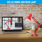 TORCHSTAR Metal Desk Lamp with Clamp, Swing Arm, Architect Adjustable Gooseneck Table Lamp, Clip Desk Lights for Home Office, Work, Study, Reading, E26 Base, Multi-Joint, Red