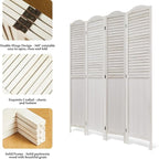 Room Dividers, 5.75Ft Individual Privacy Screens Foldable Wooden Louver & MDF Stable Wall Divider for Home Office Bedroom, 4 Panels (White-Washed)