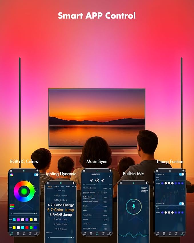 Vexinat Corner Floor Lamp, Smart RGB LED Corner Lamp with App & Remote, Modern Floor Lamp with 16 Million Colors, Music Sync, Scene Modes, Color Changing Standing Lamps for Living Room, Bedroom