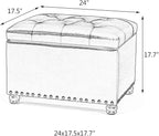 Decent Home 24’’ Rectangular Upholstered Storage Ottoman for Living Room- Fabric Foot Stool with Nail-Head Trim- Chests and Organizers, Load Up to 350 lb, Lake Blue