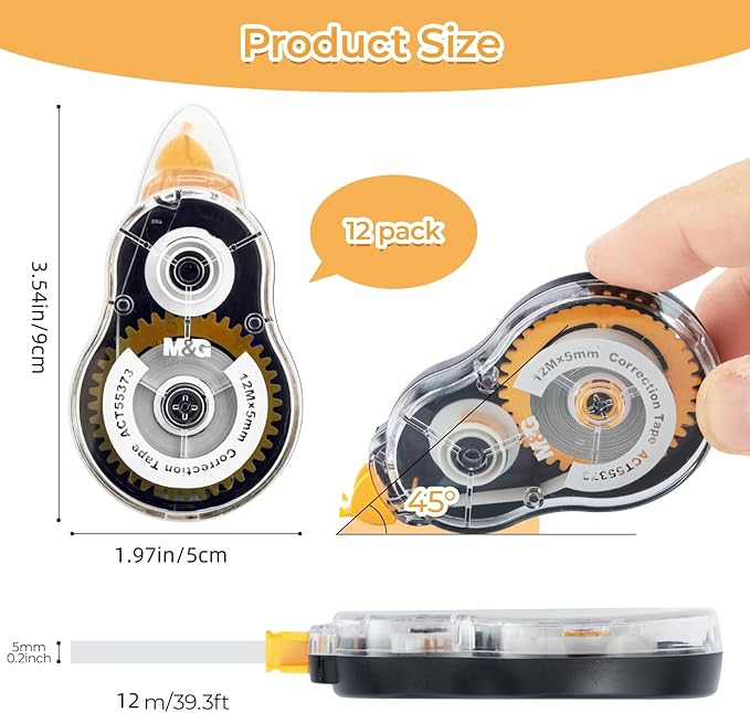 M&G 39.3 Feet Correction Tape, 12 Pack Correction Tape, Easy to Use Applicator for Instant Corrections,Office Products, Total 472FT/144M