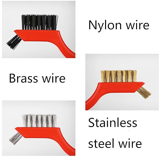 Wire Brush Set for Cleaning Rust Removal in Holes, 3pcs Brass/Stainless Steel/Nylon Brushes