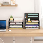 Wisuce Essentials Bamboo Desk Organizer Mail Holder Countertop Letter Tray Wood File Organizer for Desk Letter Sorter Wood Paper File Storage for School Home Office Supplies
