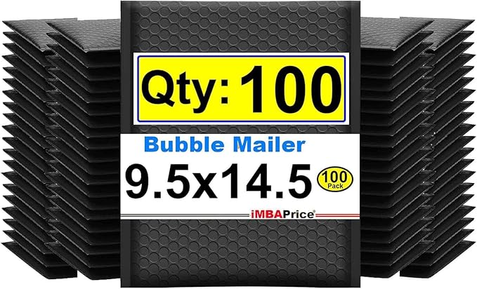 iMBAPrice 9.5x14.5 Inch Black Poly Bubble Mailers #4, 100-Pack Large Padded Envelopes, Waterproof Self-Seal Polybubble Bags for Shipping & Packaging