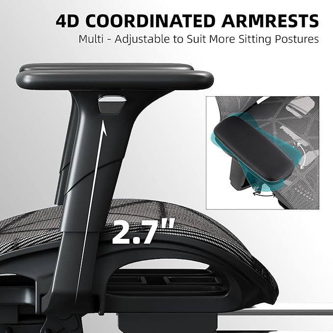 Opiesit Office Chair with 3D Adjustable Lumbar Support,Ergonomic Computer Chair,Adjustable Headrest and Armrests, 400lbs Capacity,Tilt-Swivel,Premium Mesh Desk Chair for Office,Home & Gaming (Grey)
