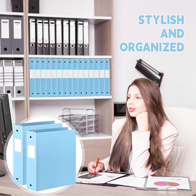 Henoyso 12 Pcs 3 Ring Binder 2 Inch Round Fits Letter Size 8.5'' x 11'' Paper Plastic Flexible Binder Bulk Holds 490 Sheets with 1 Pockets Versatile Organizer for Home Office School (Light Blue)