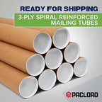 3" x 24" Reinforced Kraft Paper Mailing Tubes, Pack of 4 Tubes with 2 Caps Each – USPS Approved Poster Tube – Made in USA Cardboard Tube for Shipping and Storing Posters, Prints, Artwork, or Documents