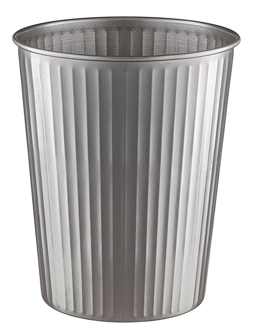 Monarch Abode Metal Bathroom Trash Can – Waste Basket for Bedroom, Office Desk, & Dorm, Handcrafted Ridge Embossed, Durable Decorative Pewter Small Trash Can Bathroom Garbage Bin Wastebasket