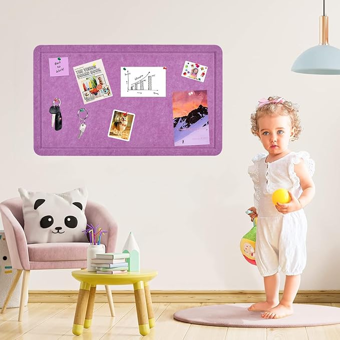 Vuzvuv Violet Purple 28"x16" Large Cork Board with 50 Push Pins & Sticky Notes, Self-Adhesive Bulletin Board for Wall, Felt Pin Vision Board for Paste Notes,Schedules Offices Home