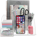 My Space Organizers Clear Acrylic Desk Oganizer, 9 Compartments, Office Supplies and Desk Accessories Organizer, Home Decor Desktop Organizer (Clear)