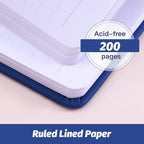 SUIN Hardcover-Journal-Notebooks, A5 Lined Journals Notebook for Writing 200 Pages, 8.2 x 5.5 inch, Classic Ruled Notebooks for Work/Travel/College (Navy Blue- 1 Pack)
