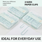 NEEWAY Colorful Paper Clips Assorted Sizes, Small and Large Paperclips, 210 Count, 3 Pack of 70 (Light Green)