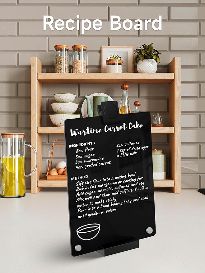 Kivsty Acrylic Black Dry Erase Board with Stand - 12” x 8” Small Desktop Whiteboard with Marker, Reusable Desk Blackboard, to-Do List, Planner, Memo Clipboard, Menu Board for Office, Home, Bar