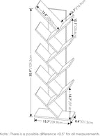 Furinno TREE Book Shelf, 9-Tier Bookshelf, Tree Bookcase with Angled Open Shelf, 8.4" x 15.7" x 50.9", for Room Decor, for Living Room, Bedroom, Home Office, Espresso