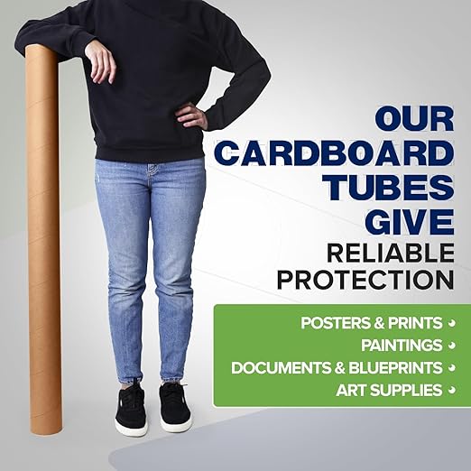 4" x 48" Reinforced Kraft Paper Mailing Tube, Pack of 4 Tubes with 2 Caps Each – USPS Approved Poster Tube – Made in USA Cardboard Tube for Shipping and Storing Posters, Prints, Artwork, or Documents