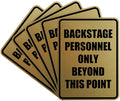 Portrait Round Backstage Personnel Only Beyond This Point Door or Wall Sign Easy Installation | Music | Concert | Festivals Sign (Brushed Gold) - Small (5 Pack)