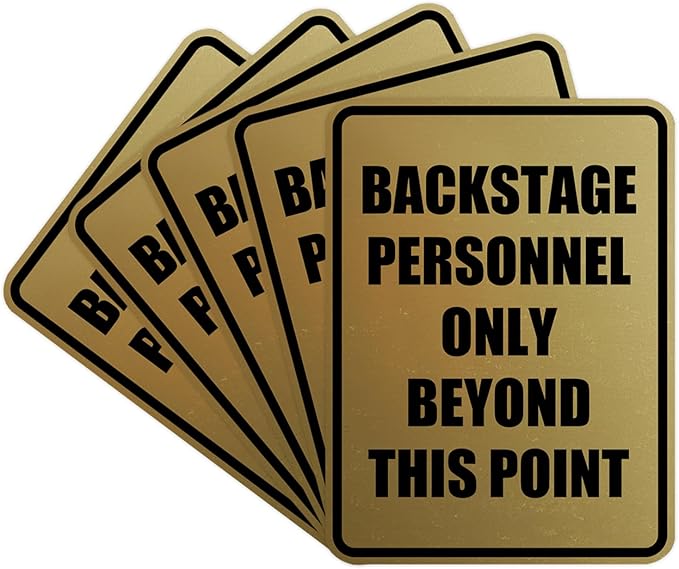 Portrait Round Backstage Personnel Only Beyond This Point Door or Wall Sign Easy Installation | Music | Concert | Festivals Sign (Brushed Gold) - Medium (5 Pack)
