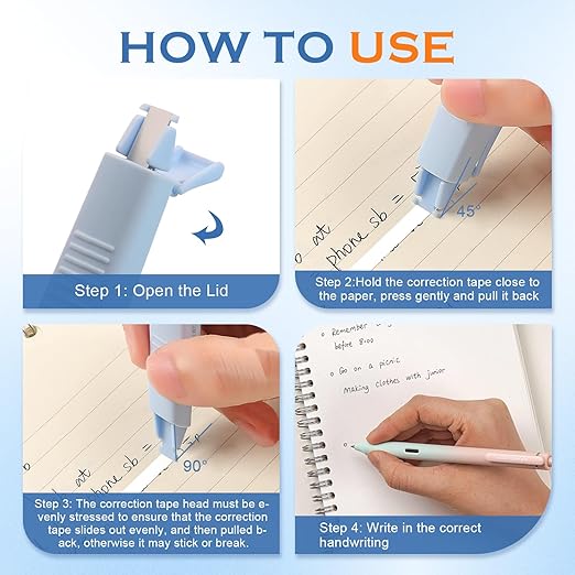 EQUNROY 10 Pcs Correction Tape for Instant Error Fixing, Easy-to-Use Pen-Style Applicator, 1/5 Inch x 236 Inches, Aesthetic Office & School Supplies