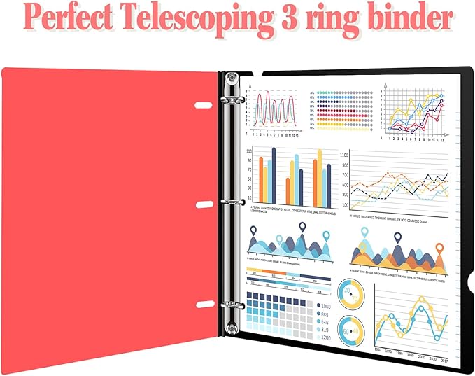 INFUN Telescoping 3 Ring Binder, Portable Plastic 0.75 inch 3 Ring Binder with Telescoping Spine and Foldable Front Cover Holds 8.5" x 11" Paper for School,Office and Homes-Red