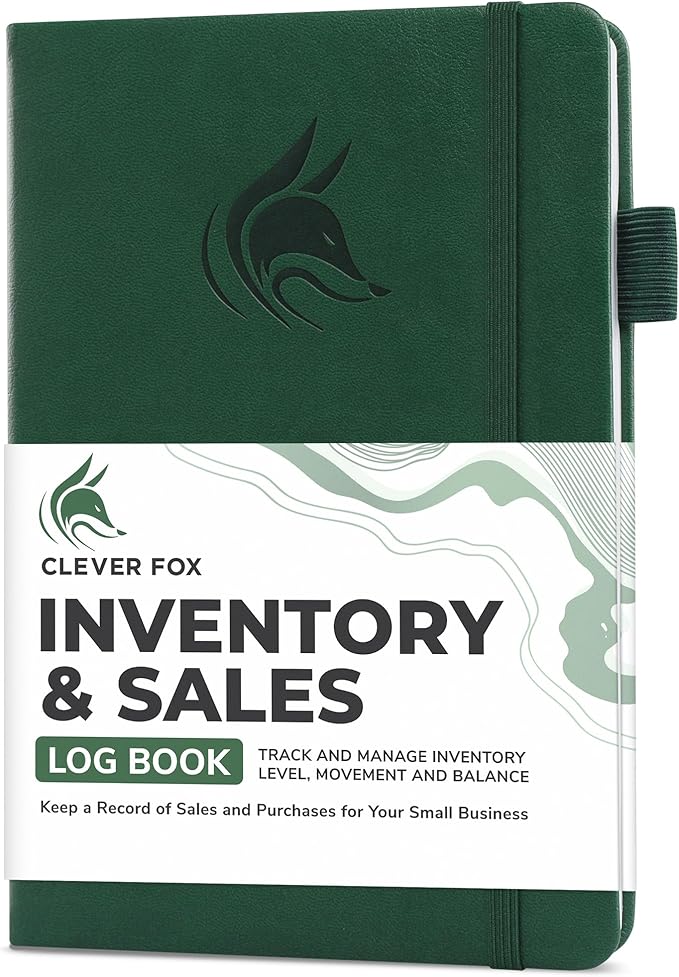 Clever Fox Inventory & Sales Log Book for Small Business – Inventory Ledger Book, Inventory Notebook, Order Tracker Book for Purchases, Sales & Reorders – Undated, Hardcover, A5, Dark Green