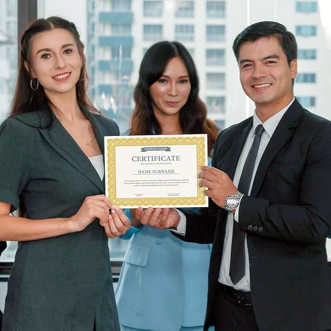 Elite Gold & White Parchment Certificate Papers - Pack of 100, Laser & Inkjet Printer Compatible, For Office, Business Awards, Graduation, School Diplomas, 8-1/2" x 11" on 70 lb Text Stock