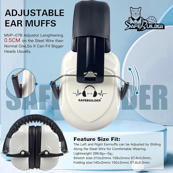 SAFEBUILDER Ear Muffs Noise Reduction SNR 33dB Adjustable Lightweight Safety Earmuffs Sound Proof Noise Cancelling ANSI